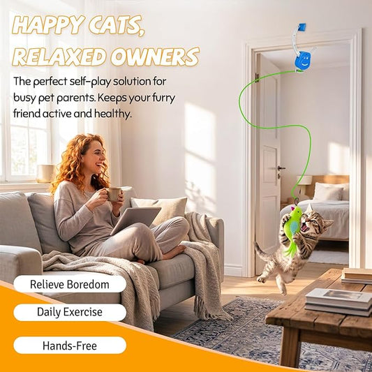 Interactive Cat Toys for Indoor Cats, Automatic Hanging Door Frame Cat Toy with Bird, Mouse & Feather Teasers, Motion Activated Self Play Exercise Toy for Bored Kittens & Adult Cats.