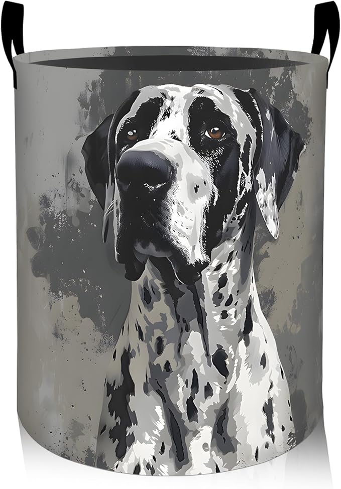 Elegant Great Dane Dog Laundry Basket, Oxford Cloth Minimalist Dirty Clothes Collapsible Hamper for Room Decor, Puppy Portrait Print Gifts Toy Organizer 19.7*15.8 Inch for Bedroom Bathroom Dorm
