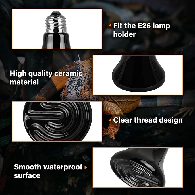 Simple Deluxe 25W/40W/50W/150W/250W Ceramic Heat Emitter Reptile Heat Lamp Bulb No Light Emitting Brooder Coop Heater for Amphibian Pet & Incubating Chicken, 50W(Mini), Black/1-Pack
