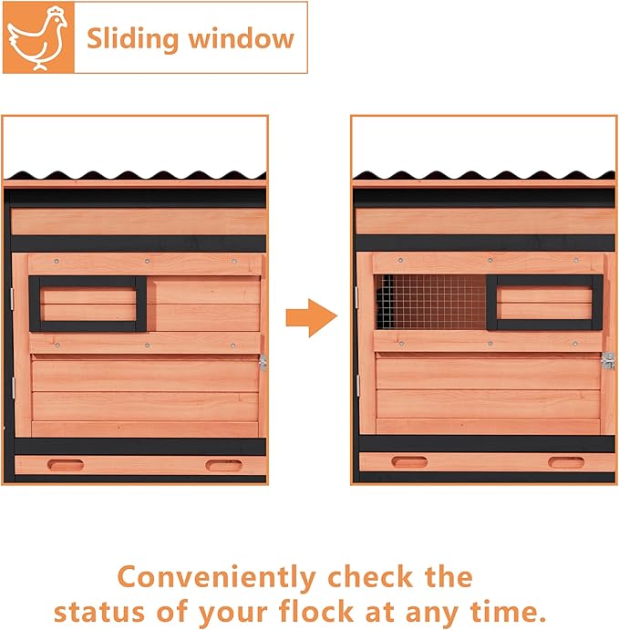 Outdoor Duck Coop with Run, Weatherproof Poultry Cage for 2-4 Chickens, Hen House with Nesting Boxes and Removable Tray for Easy Cleaning, Rabbit Cage Bunny Hutch in Orange with Black