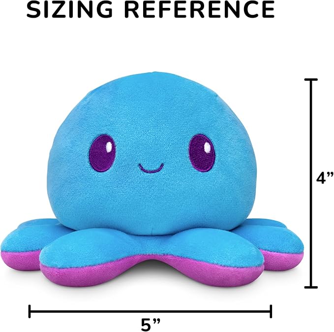 TeeTurtle Reversible Octopus Plushie 4-Inch Purple and Blue Two-Sided Flip Plush Toy with Embroidered Details - Cute Mini Collectible Plush for Kids, Teens, and Adults