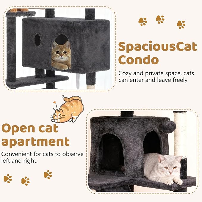BestOffice 70 Inch Cat Tree, Multi-Level Cat Tower with Condo, Perches, Sisal Scratching Posts, Climbing Ladder,Indoor Activity Center Play House for Kittens & Adult Cats, Dark Gray