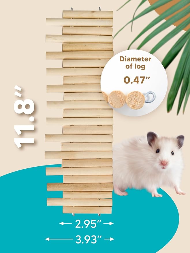 2 PCS Wooden Hamster Fence, Bridge Cage Decor, Wooden Hamster Accessory 11.8in（3.93in High）
