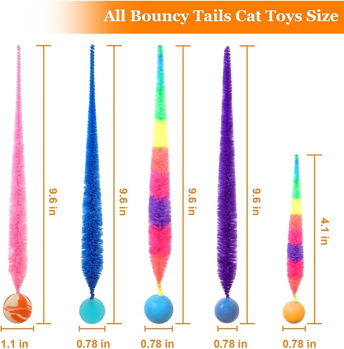 Bouncy Ball with Tail Cat Toys,5 Packs Magic Worm with Large Colorful Ball Toy for Cats,Fuzzy Worm Bouncy Balls Cat Toy