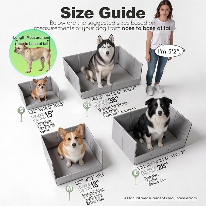 HQ4US 4LEGS Dog Litter Box, Pee Pad Holder Foldable, Indoor Dog Potty Tray for Puppy & Medium Dogs, High Walls, Seamless, No Assembly, Waterproof, Easy to Clean, No Spill,Portable for Travel
