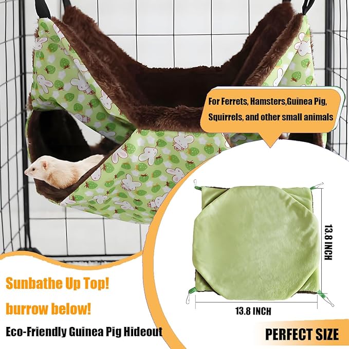 Ferret Rat Hammock Hamster for Cage - Large Soft Guinea Pig Hideout Bed, Chinchilla Hammock, for Small Animals,GuineaPig,Ferret,Kitten,Squirrel,Chinchilla,Rat,Parrot (Hammock-Green)