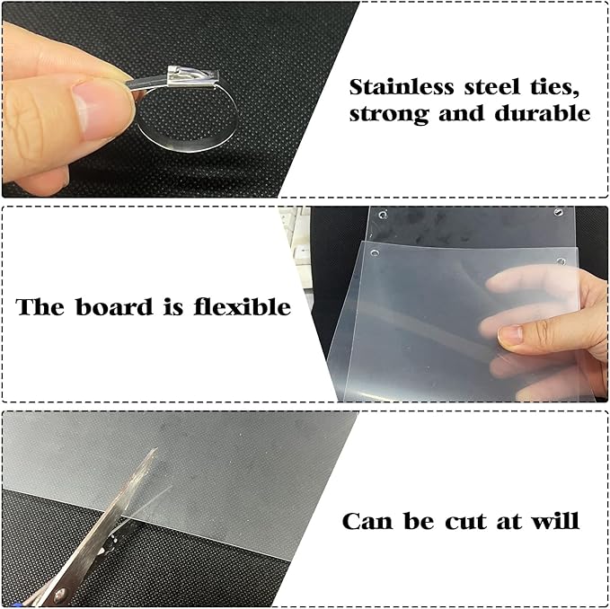 20 Pcs Pet Cage Liner 15.7'' x 6'', Cage Urine Guard Side Lining Clear Sheet with 100 Pcs Stainless Steel Zip Ties, Anti-Urine Side Lining Sheet for Rabbit Guinea Pig Hamster Ferret Chinchilla