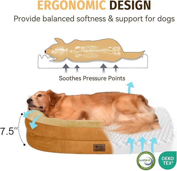 Orthopedic Dog Bed for Extra Large Dogs, XL Waterproof Dog Bed with Bolsters, Supportive Egg Crate Foam Pet Couch Bed with Removable Washable Cover & Non-Slip Bottom, Orange