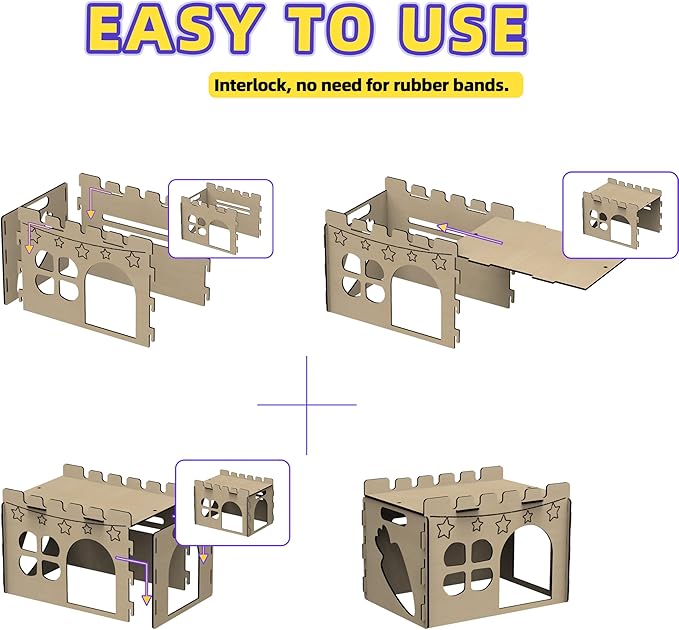 Larger Bunny Castle Sturdy Walnut Color Wooden Rabbit Hideout for Bunnies Guniea Pigs Ferrets Chinchillas Hamsters LXUS (Single Castle)