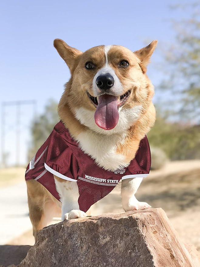 Pets First NCAA College Mississippi State Bulldogs Mesh Jersey for DOGS & CATS, Large. Licensed Dog Jersey with your Favorite Football/Basketball College Team