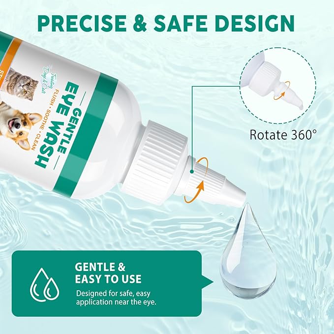Eye Drops for Dogs and Cats - Safe to Lick, Itchy Eyes Relief & Redness Reduction, Non-Antibiotic Daily Care for Tear Stain Removal, Pet Eye Wash Vet-Formulated with Oat Glucan, 3.38 oz