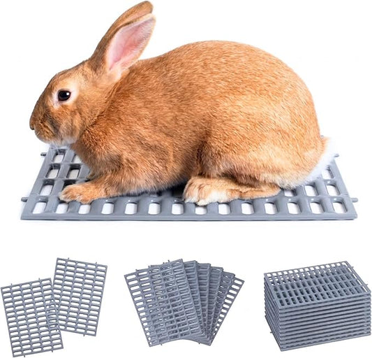 Premium Rabbit Cage Mats (Gray, 6 Pack) | Heavy Duty ABS Wire Floor Protectors | Prevent Sore Hocks & Feet for Bunnies | 15x10 in Floor Mat | Chew Resistant, Dishwasher Safe