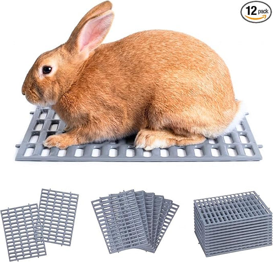 Premium Rabbit Cage Mats (Gray, 12 Pack) | Heavy Duty ABS Wire Floor Protectors | Prevent Sore Hocks & Feet for Bunnies | 15x10 in Floor Mat | Chew Resistant, Dishwasher Safe