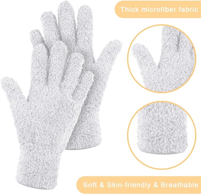 Patelai 3 Pairs Microfiber Plant Dusting Gloves Leaf Cleaning Gloves for Indoor Plants, Blinds, Furniture, House (White,Large)