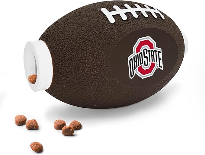 NCAA Ohio State Buckeyes Football Treat Dispensing Toy for Dogs and Cats, Rubber Ball Pet Toy, Interactive Fun Doggie Treat Toy, Natural Rubber Feeding Toy
