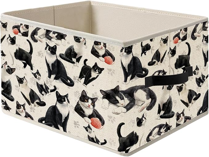 Funny Tuxedo Cat Storage Bins, Black and White Cat Foldable Closet Organizers Storage Basket Toybox for Clothes Bed Sheets Blankets Toys