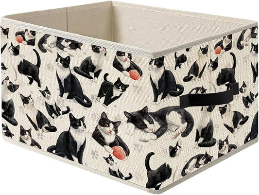 Funny Tuxedo Cat Storage Bins, Black and White Cat Foldable Closet Organizers Storage Basket Toybox for Clothes Bed Sheets Blankets Toys