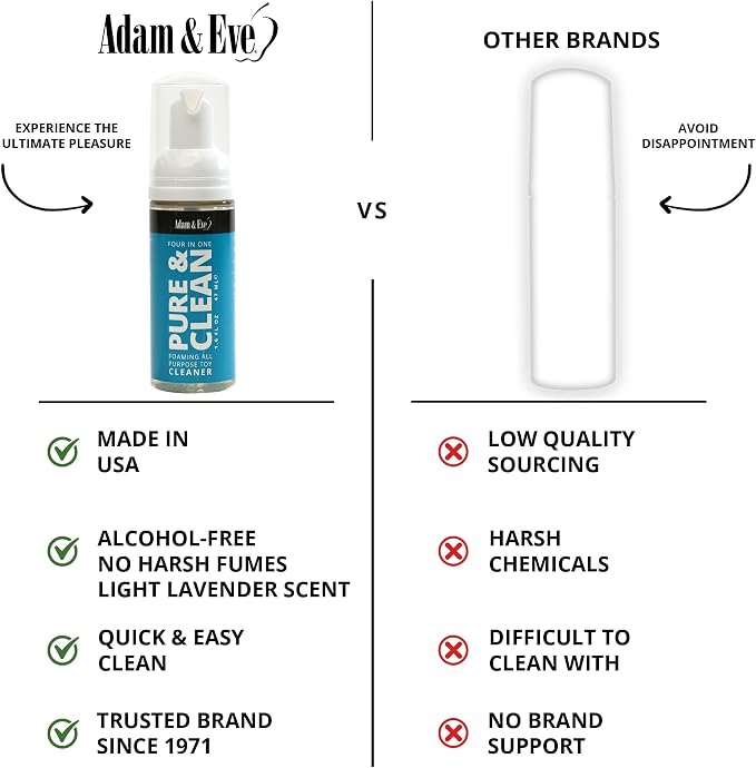 Adam & Eve Sex Toy Cleaner, 4 In 1 Pure And Clean Foaming Adult Toy Cleaner, Fast Acting Misting Spray For Adult Toys, Vibrators, Dildos, Tea Tree Oil Formula Perfect for Gifting, No Residue, 1.6 oz
