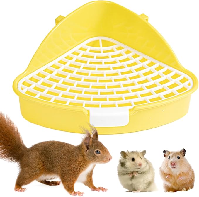 Rabbit Litter Pan, Small Pet Toilet Cage Accessories Corner Litter Pan for Hamster Ferrets, Yellow
