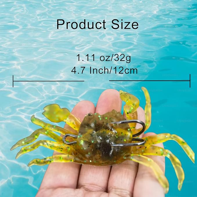 Saltwater Fishing Lures with Sharp Hooks, 3 Colors Crab Bait Soft Swimbait Stuff, Fish Bites Saltwater Bait