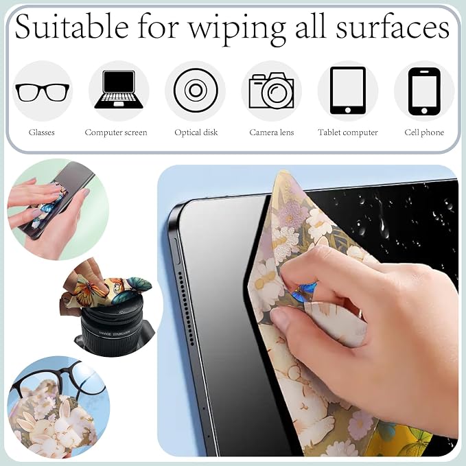 CREATCABIN 6Pcs Glasses Cleaning Cloth Eyeglass Cleaner Cloth Lens Wipes for Cleaning Eyeglasses Reusable Multicolor Rabbit Soft Microfiber for Camera Laptops Screens Cell Phone 6x6Inch