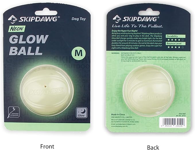 SKIPDAWG Interactive Squeaky Dog Ball, Light Up Pet Ball Glow in Dark, Floating Pet Toy Durable TPR Light Weight, Bouncy Dog Toy Size 2.5 Inches, 1 Pack
