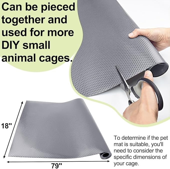 Washable Guinea Pig Bedding Cage Liner Waterproof Rabbit Bedding, Easily Cut to Suit Cage and Reusable Pads for Guinea Pigs, Rabbits, Hamsters, Gerbils, and Chinchillas,18"×79", 2pcs, Grey Mat