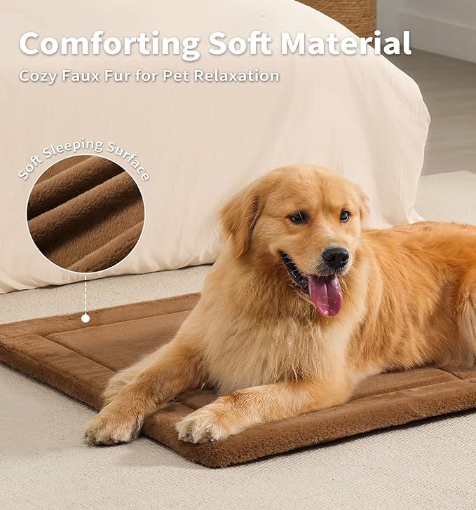 MADE 4 PETS Dog Crate Pad Bed for Large Dogs, Washable & Reversible, Anti-Slip Kennel Mat for Cozy Sleeping, Soft Fluffy Dog Bed for Indoor & Outdoor Use, 44"x32", Brown