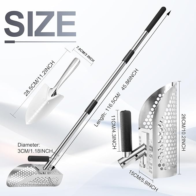 GADFISH Sand Scoop for Metal Detecting, Metal Detector Scoop, Stainless Steel Sand Sifter Shovel, Fast Sifter Shovel for Underwater Treasure Hunting (Stainless Steel)