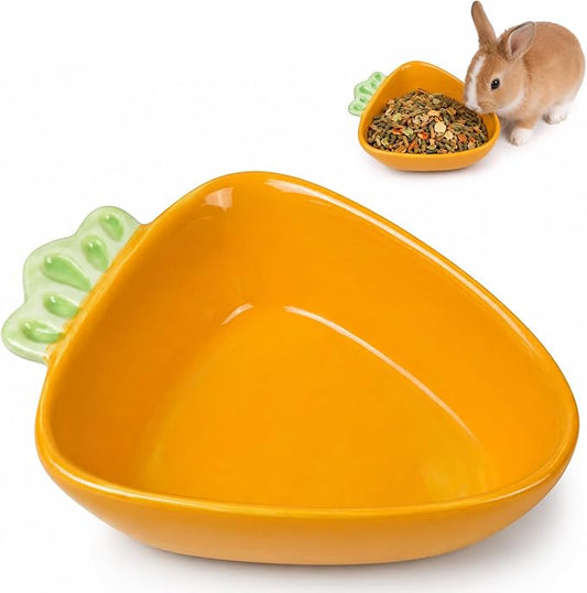 Hamster Food Bowl, Cute Big Carrot Shape Bowls, Ceramic Rabbit Bunny Guinea Pig Water Dish, Anti Spill & Prevent Tipping Chew Resistant Hay Feeder for Chinchilla, Ferret, Rat, Gerbil, Small Animals