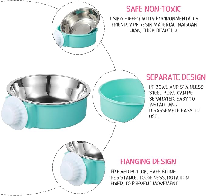 Mimorou 24 Pcs Crate Bowls Bulk Puppy Dog Bowls for Kennel Removable Stainless Steel Crate Water Bowl Kennel Hanging Food Feeders Coop Cup for Cat Puppy Rabbit Birds Ferret Guinea Pigs