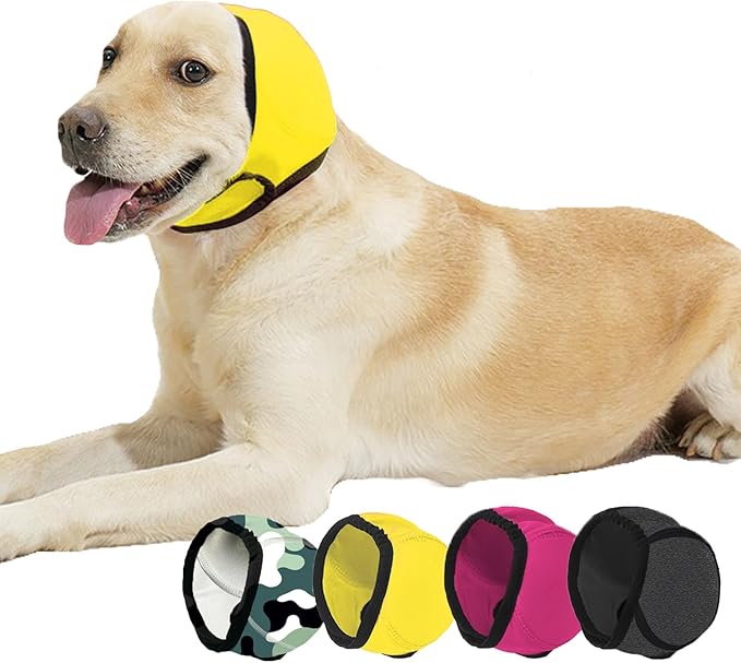 BAMY Swimming Waterproof Dog Ear Caps Calming Large Dog Ears Cover Shower Cap for Ear Protection for Bath for Grooming (Yellow, S (Head Circumference 10"-15"))