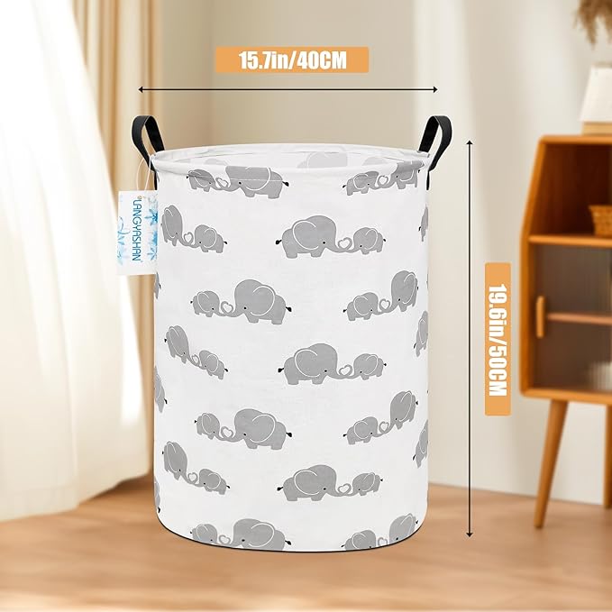 Storage Bin, Canvas Fabric Collapsible Organizer Basket for Laundry Hamper,Toy Bins,Gift Baskets, Bedroom, Clothes,Baby Nursery (Full Love Elephant)