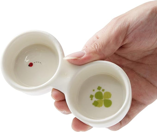 Sugar Glider Food and Water Bowl – Ceramic Shallow Double Dish, Stable Platform Feeder for Nectar & Soft Foods, Small Animal Cups for Sugar Gliders, Hamsters, Hedgehogs, Gerbils, Chipmunks