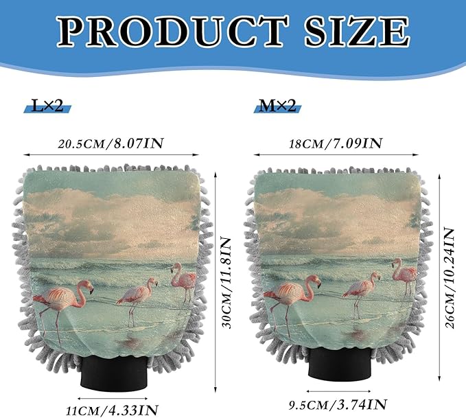 Car Wash Mitt Microfiber Wash Mitts for Car Washing Scratch-Free Cleaning Gloves Soft Non Absorbent Chenille Auto Hand Mitt Large 2Pack Flamingo in Coastline
