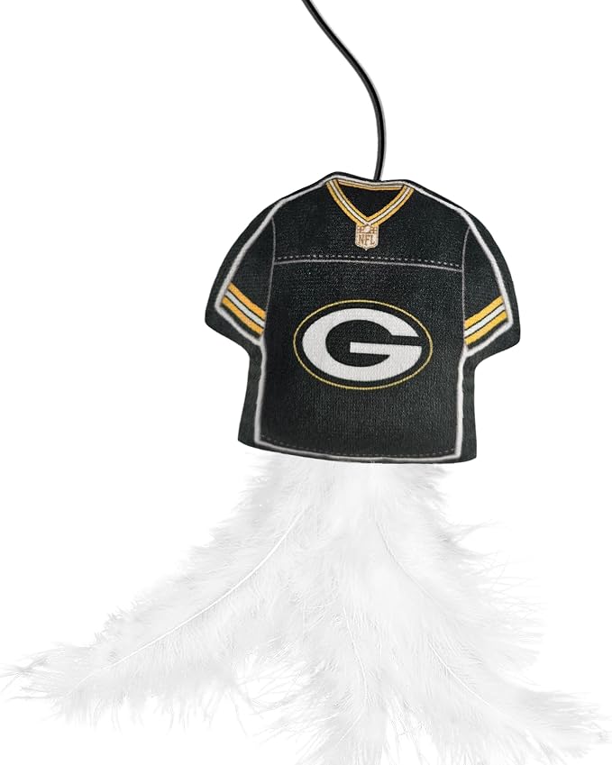 NFL Green Bay Packers Team Jersey Wand with CAT NIP, Cat Toy Jersey Shaped Plush Teaser Toy for Cats & Kittens - Interactive Pet Toy for Play & Exercise