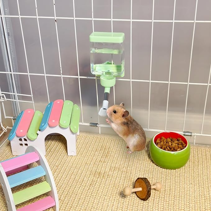 Hamster Water Bottle Hamster Water Feeder Dispenser with Food Bowl Cage Accessories for Gerbils Dwarf Mouse