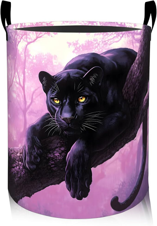 Fierce Cheetah Laundry Basket, Oxford Cloth Vibrant Fantasy Dirty Clothes Collapsible Hamper for Room Decor, Jungle Animal Print Gifts Toy Organizer 19.7 * 15.8 Inch for Bedroom Bathroom Dorm