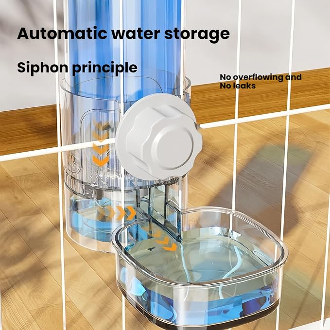 Pet Cage Suspended Water Dispenser, 17oz Hanging Automatic Water Bowl for Rabbit, Bunny, Cat, Ferret, Clear, Plastic (White)
