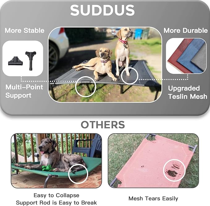 suddus Elevated Dog Bed Waterproof Outdoor, Portable Raised Dogs Beds, Dogs Beds Off the Floor, Dog Bed Easy Clean Indoor or Outdoor Use, Large, Grey