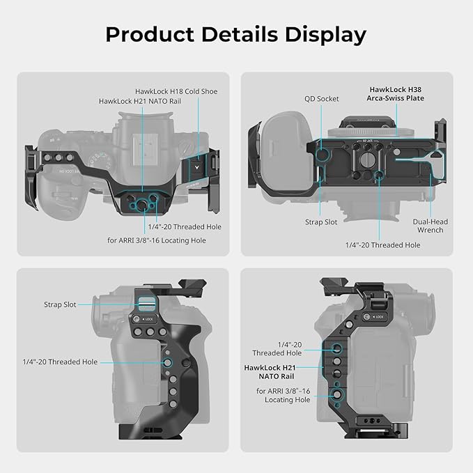 SmallRig R6 Mark II Camera Cage for Canon, Formfitting Video Making Camera Rig for Canon R6 Mark II, Built-in Dual NATO Rails, Quick Release Plate for Arca, Horizontal and Vertical Shooting