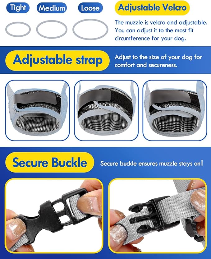 Dog Muzzle, Soft Air Mesh Muzzles for Large Sized Dogs, Breathable Dog Mussels for Scavenging Biting Licking & Barking, Adjustable Mouth Guard for Grooming, Allows Panting and Drinking (Grey,L)