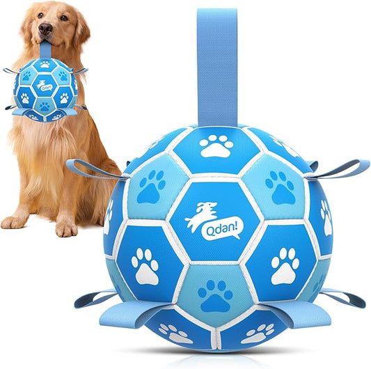 QDAN Dog Soccer Balls Toys : Premium Dog Soccer Ball with Straps, Outdoor Dog Toys, Pet Training Soccer for Medium Large (8 Inch)
