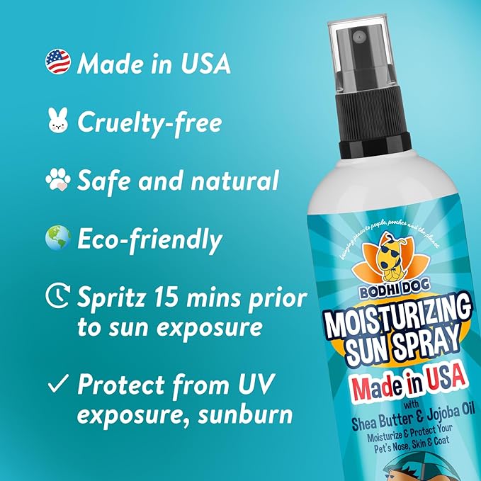 Bodhi Dog Sunscreen Moisturizing Pet Sun Spray - Safe for Dogs, Cats & Horses - Natural Protection for Skin, Coat, Nose, Ears - Hydrating & Non-Toxic - Made in USA (8 Fl Oz)