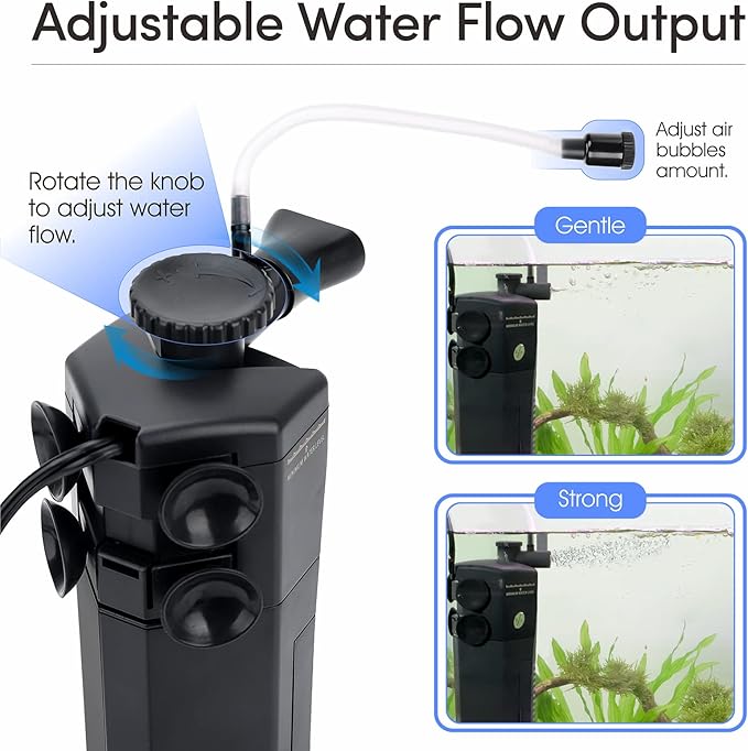 hygger Aquarium Internal Filter, 170GPH Silent Power Filter for 15-30 Gallon Corner Installation, Triple Filtration with Adjustable Flow and Spray Bar