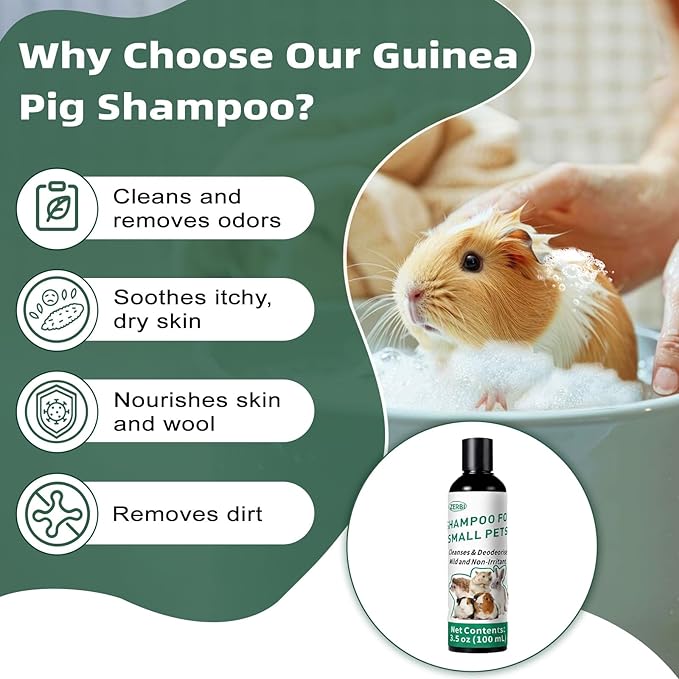 Guinea Pig Shampoo 3.5 oz - Gentle Shampoo for Small Pets Including Ferrets, Rabbits, Hedgehogs, Hamsters & Sugar Gliders - Hypoallergenic, Fragrance-Free, Soothes Itchy Skin & Removes Odors