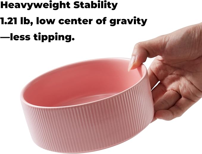 Guinea Pig Vegetable Bowl, Pink Ceramic 6 Inch Heavyweight Non-Tip Small Animal Food & Water Bowl – Wide Shallow Veggie Dish (~20 fl oz) for Chinchilla Rabbit Ferret