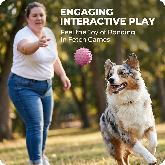 Apasiri 3.5" Durable Squeaky Dog Ball Toy for Puppy Medium Large Dogs(25-80 lbs): Bacon Flavored Pink Spiky Rubber Bouncing Floating Balls for Dogs, Tough Large Outdoor Dog Water Fetch Toys, Dog Gifts