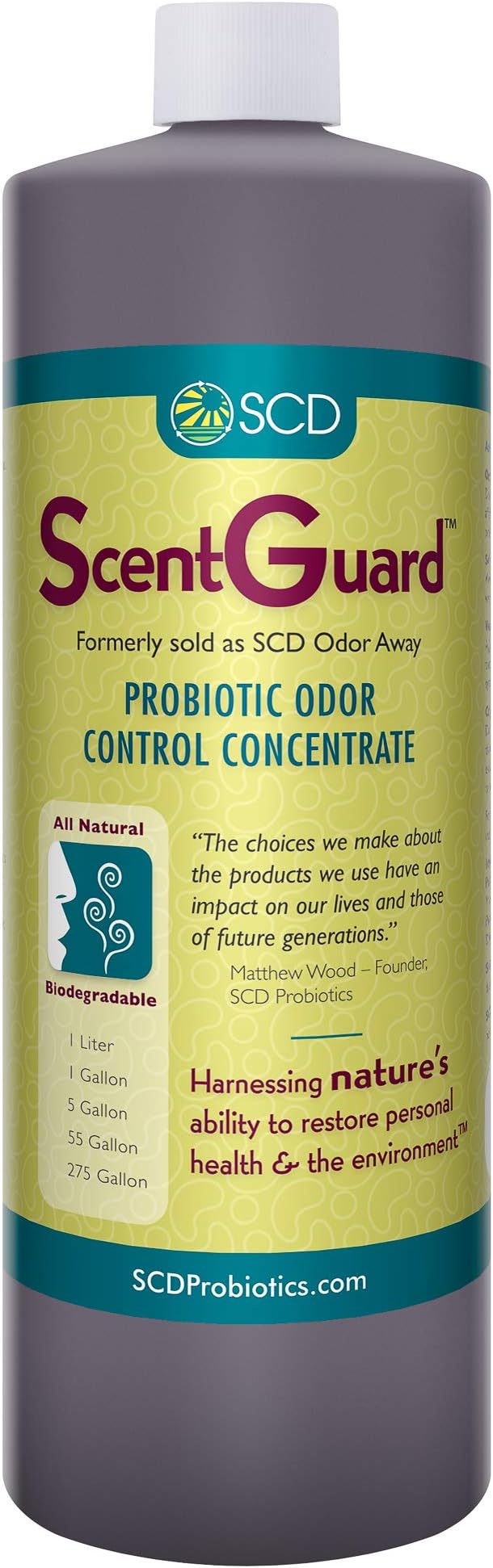 SCD ScentGuard Probiotic Odor Eliminator & All-Natural Cleaner Concentrate – Bio-Enzymatic Deodorizer for Drains, Grease, Pets, Compost, Livestock, Waste & Home Use – Non-Toxic, OMRI Listed (1 Liter)