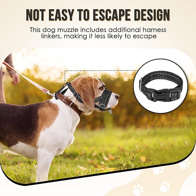SlowTon Soft Dog Muzzle, Adjustable Padded Nylon Muzzle for Large Medium Dogs Anti Chewing Barking Biting, Allow Dog Pant & Drink（Black,Small